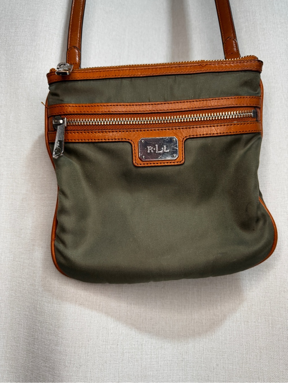 Ralph Lauren RLL Green Small Crossbody Bag Zip Closure Adjustable Strap